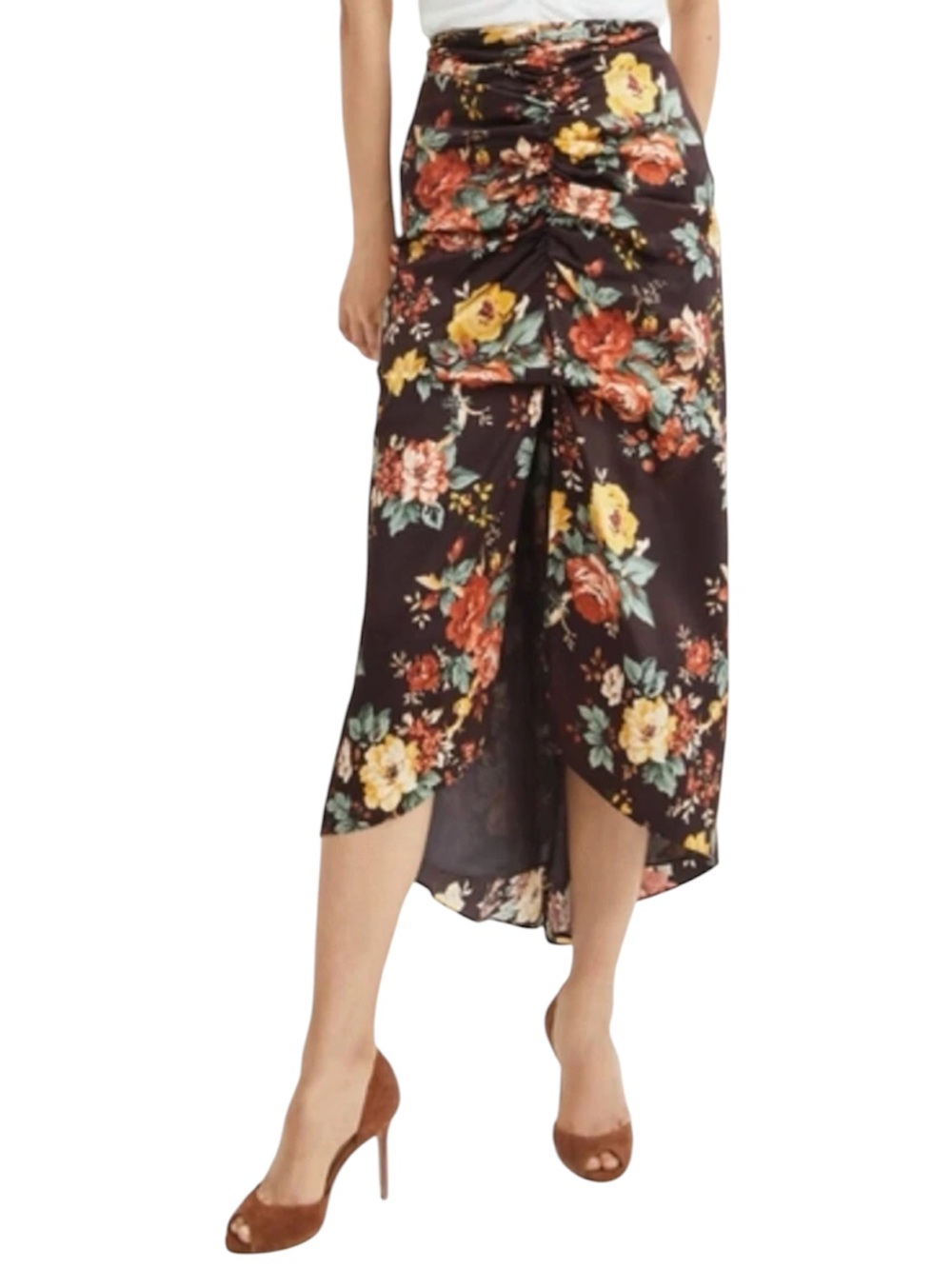 VERONICA BEARD Women’s Pixie Floral Ruched Silk Midi Skirt